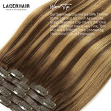 Seamless PU Clip in R#4-4/27 Caramel Blonde Highlights with Chocolate Brown Roots