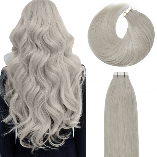 Lacer Tape in Human Hair Extensions Grey Color Human Hair Seamless PU Skin Weft 100% Real Virgin Tape in Human Hair Extensions Double Side  50g 20pcs / set 14-22 Inches hair extension