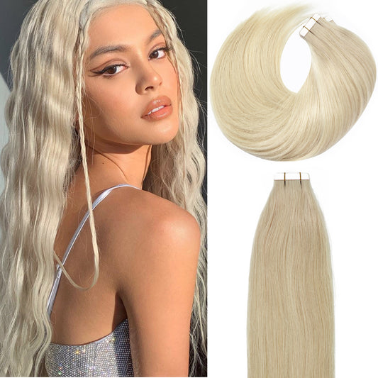 Lacer Hair Tape in Human Hair Extensions #60A Beige Color Seamless PU Skin Weft 100% Remy Hair Double Side Tape 50g 20pcs/set 14 Inch