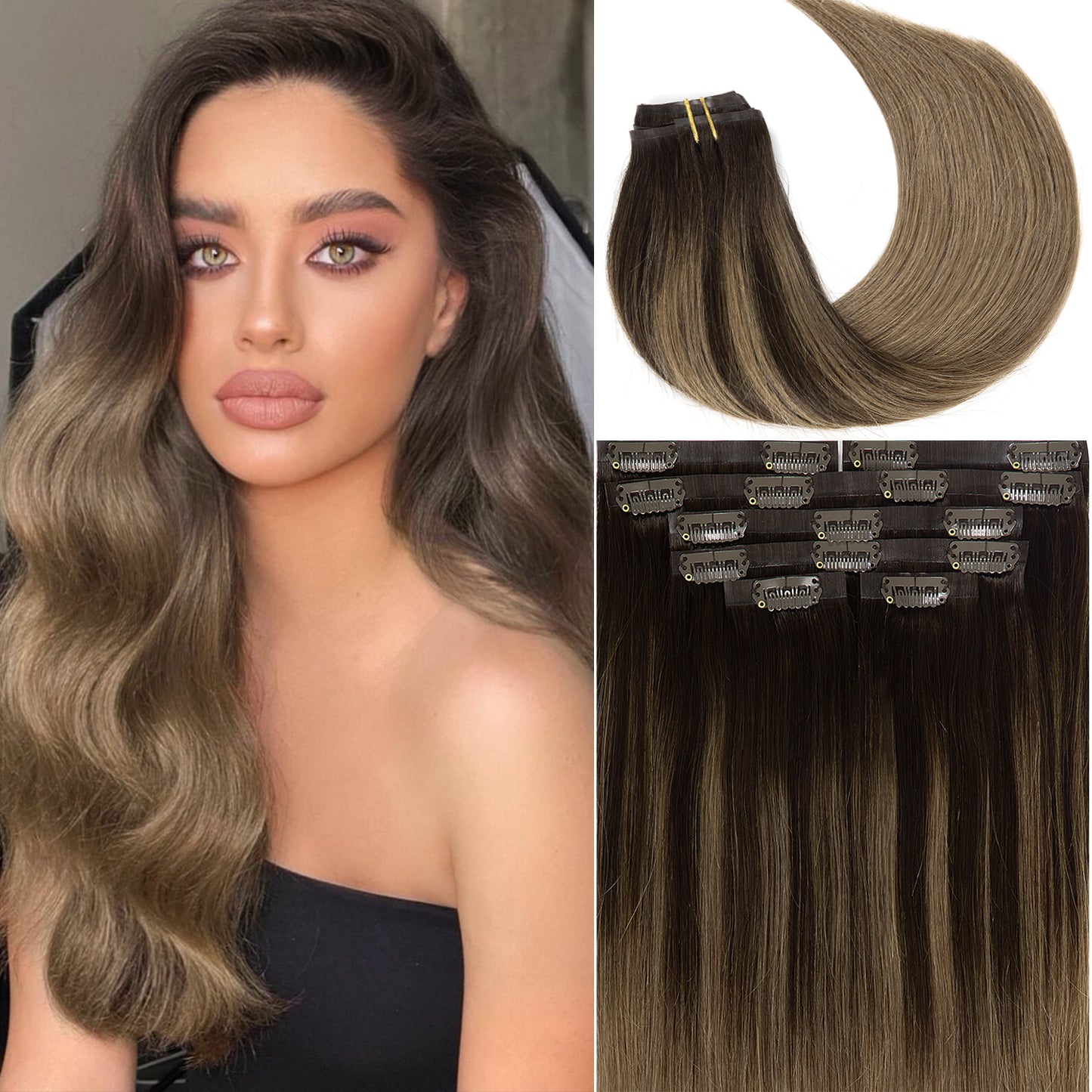 Hair Seamless Clip in Hair Extensions Human Hair Ultra Thin PU Weft Naturons Hair Extensions Clip in Extension lacerhairofficial