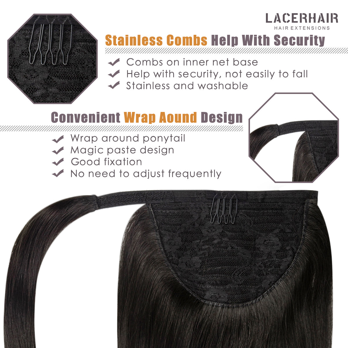 Human Hair Ponytail Wrap Around Ponytail Human Hair Extensions with Invisible Comb blonde clip lacerhairofficial