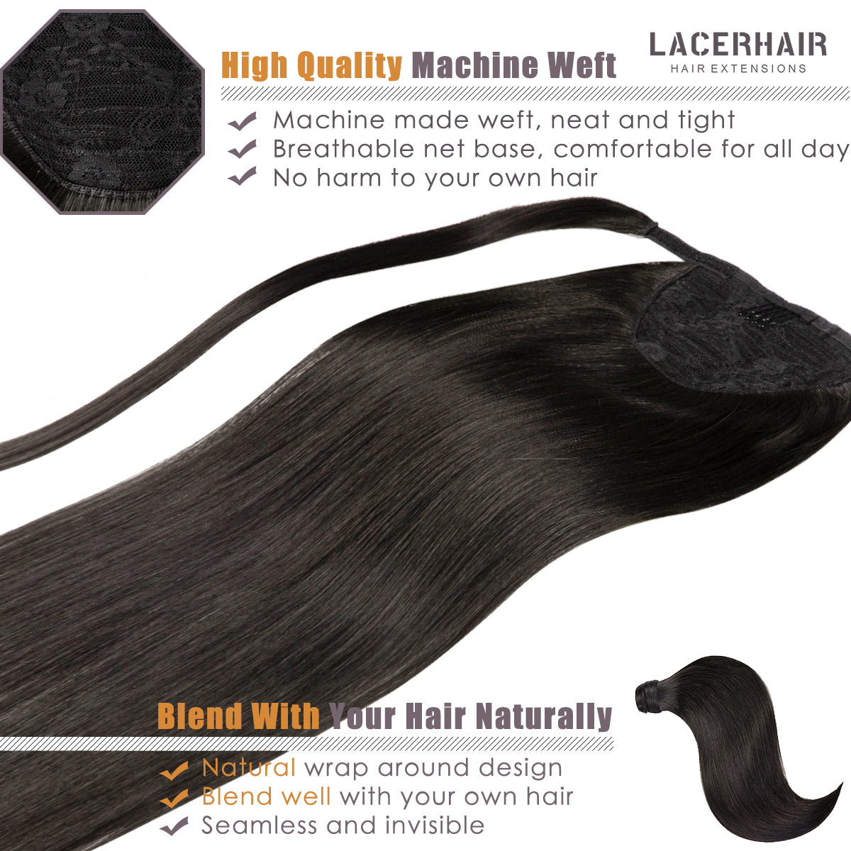 Human Hair Ponytail Wrap Around Ponytail Human Hair Extensions with Invisible Comb blonde clip lacerhairofficial