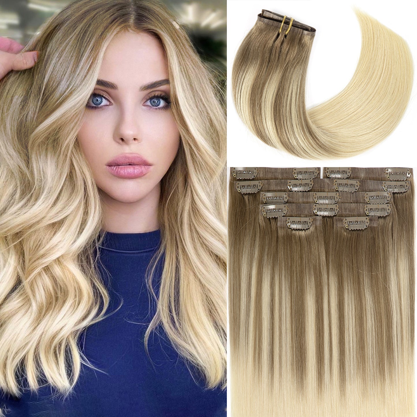 Hair Seamless Clip in Hair Extensions Human Hair Ultra Thin PU Weft Naturons Hair Extensions Clip in Extension lacerhairofficial