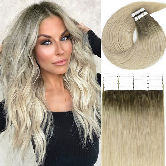 Lacer Tape in Human Hair Extensions Blonde Mixed Light Blonde Color Human Hair Seamless PU Skin Weft 100% Real Virgin Tape in Human Hair Extensions Double Side  50g 20pcs / set 14-22 Inches hair extension