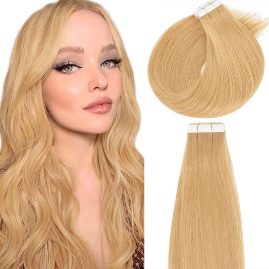 Lacerhair 14 inch Seamless Remy Tape in Human Hair Extensions Balayage Natural PU Skin Weft 100% Real Virgin Human Hair Color  Caramel Blonde Side 50g 20pcs/set