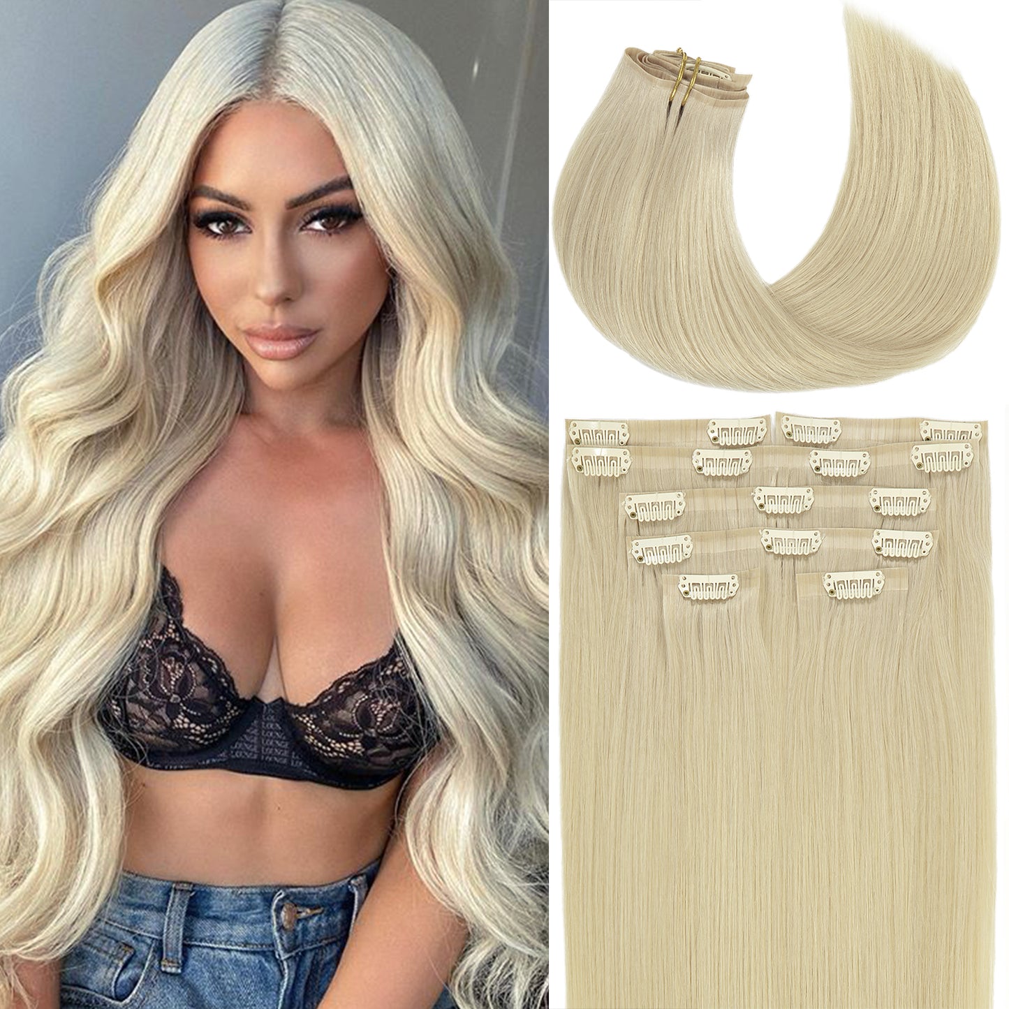 Hair Seamless Clip in Hair Extensions Human Hair Ultra Thin PU Weft Naturons Hair Extensions Clip in Extension lacerhairofficial