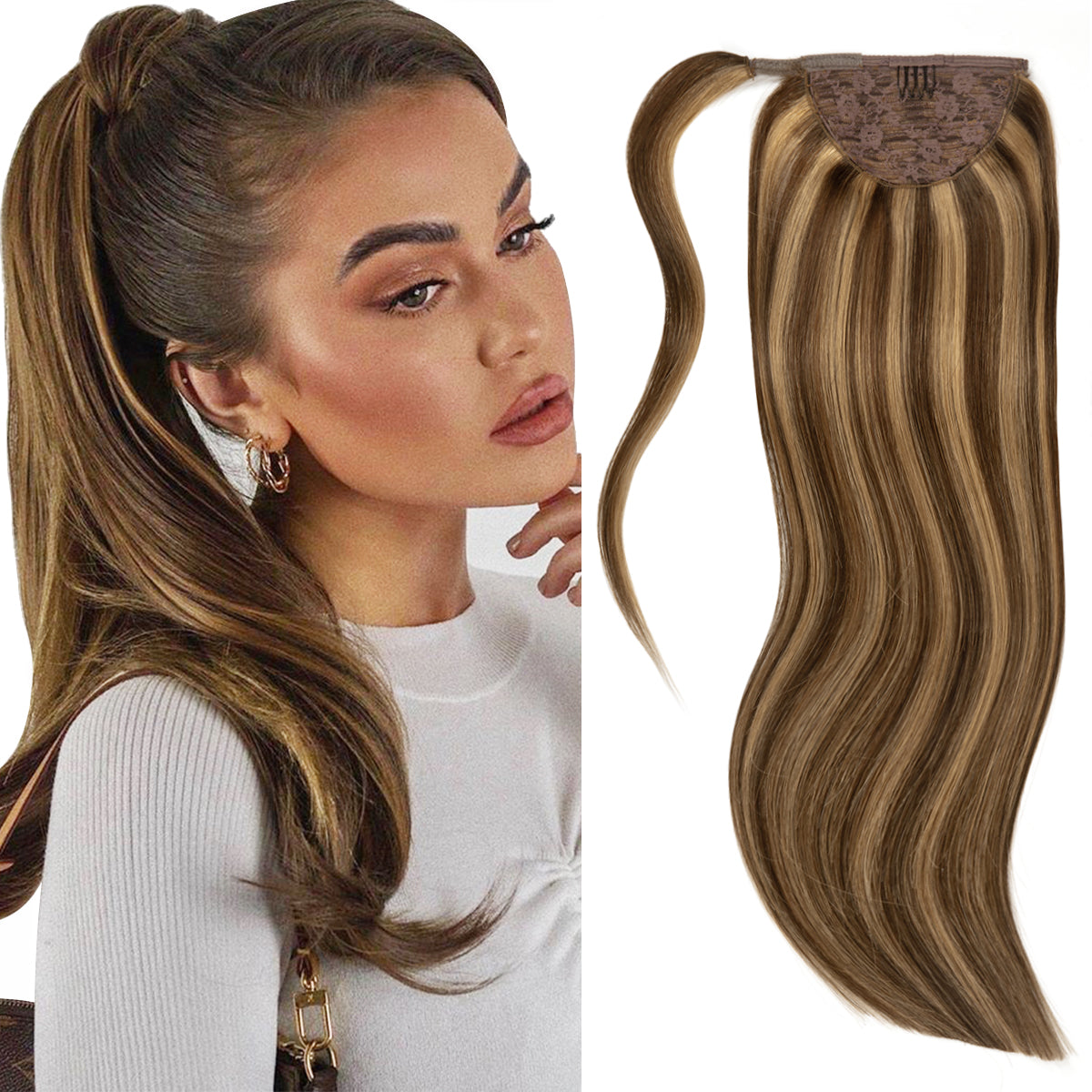 Human Hair Ponytail Highlight Wrap Around Ponytail Human Hair Extensions with Invisible Comb blonde clip lacerhairofficial