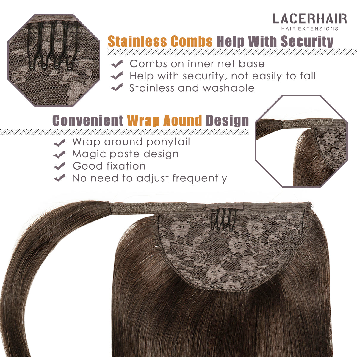 Human Hair Ponytail Wrap Around Ponytail Human Hair Extensions with Invisible Comb blonde clip lacerhairofficial