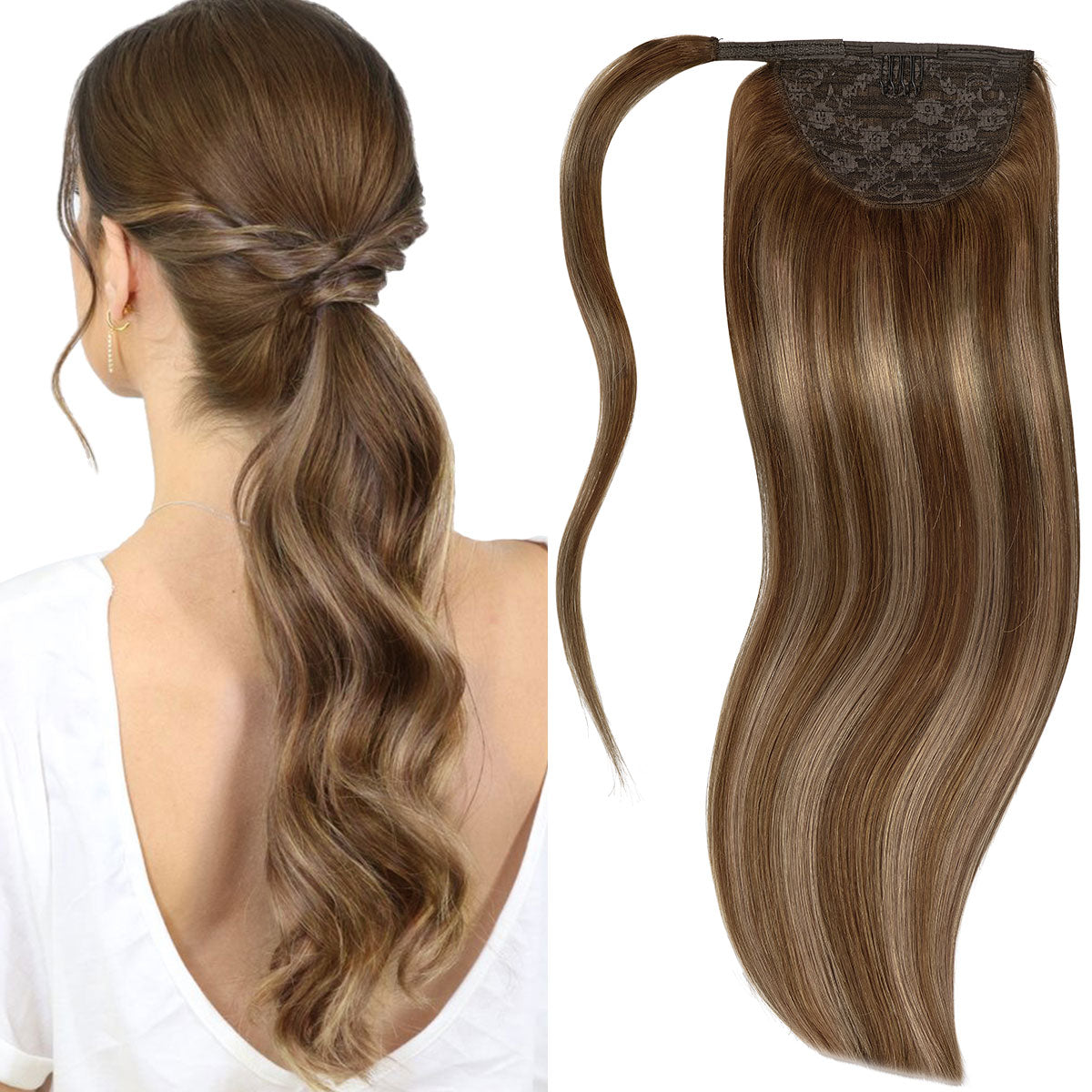 Human Hair Ponytail Highlight Wrap Around Ponytail Human Hair Extensions with Invisible Comb blonde clip lacerhairofficial