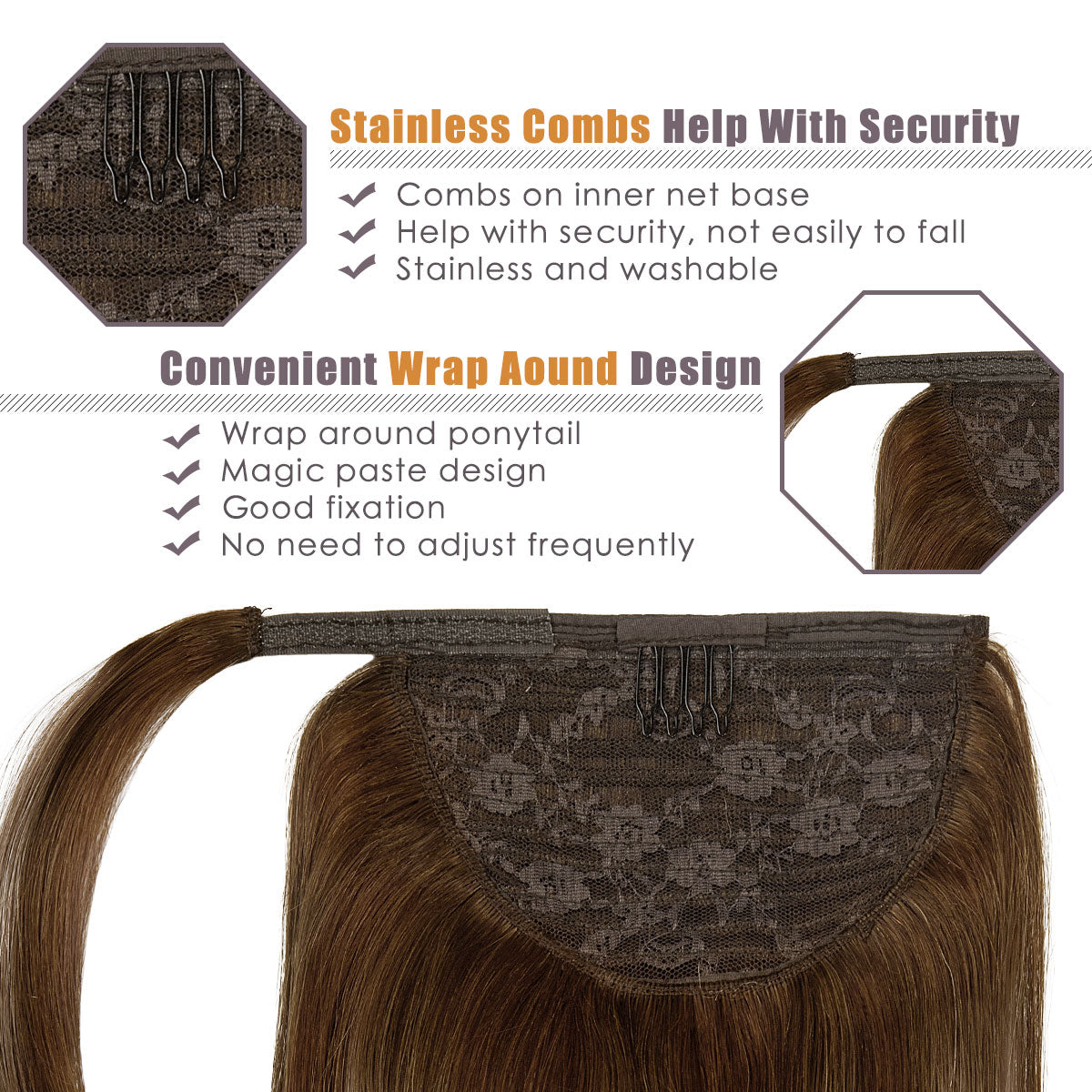 Human Hair Ponytail Wrap Around Ponytail Human Hair Extensions with Invisible Comb blonde clip - lacerhairofficial