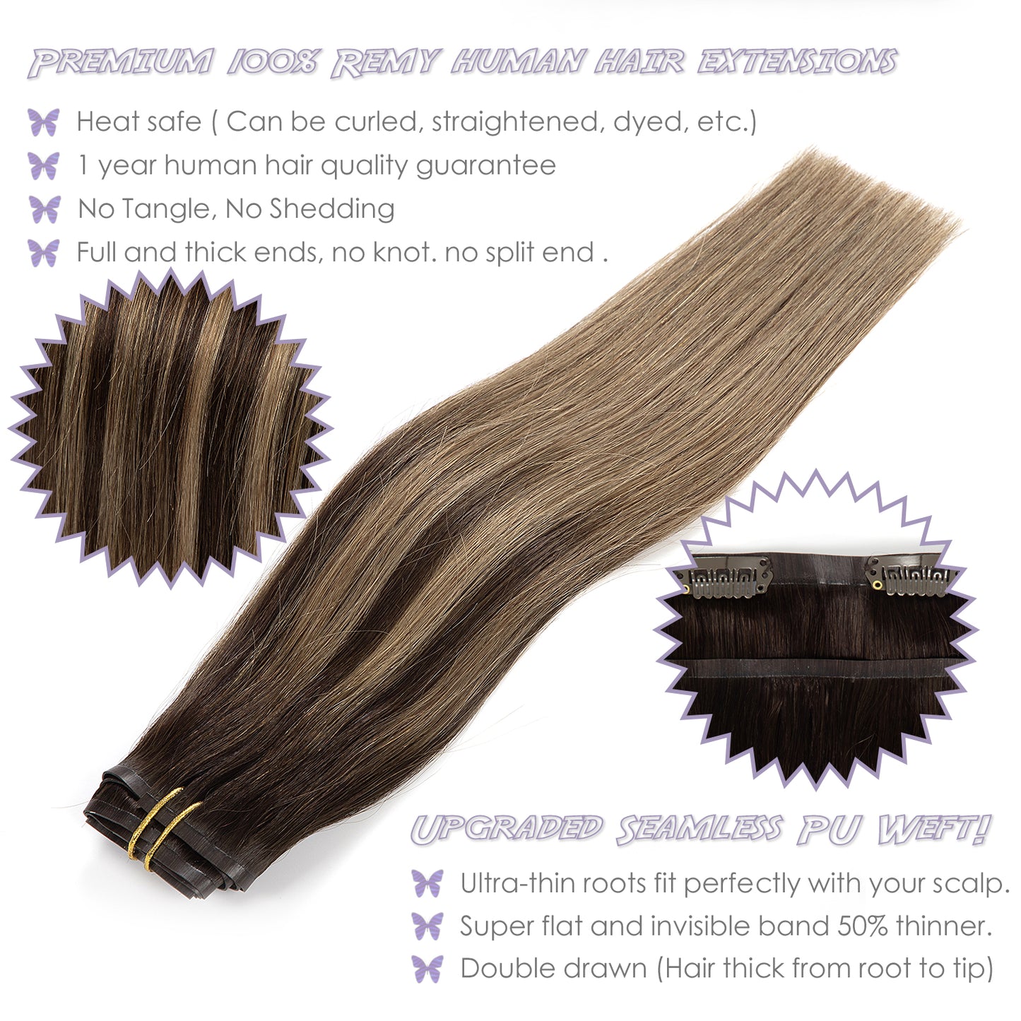 Hair Seamless Clip in Hair Extensions Virgin Human Hair Ultra Thin PU Weft Natural Hair Extensions Clip in Extensions lacerhairofficial