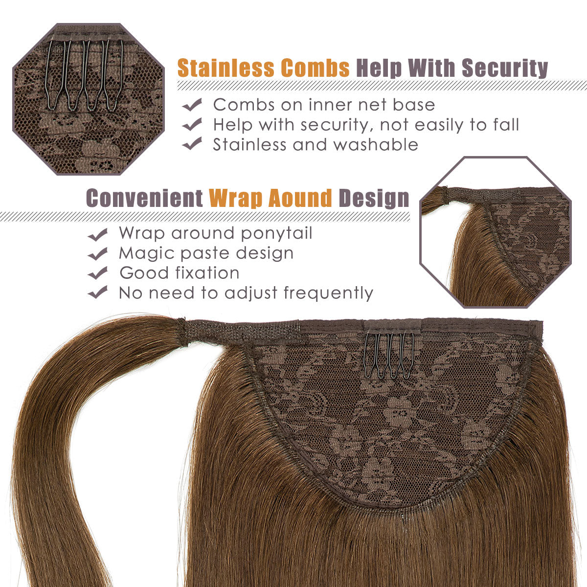 Human Hair Ponytail Wrap Around Ponytail Human Hair Extensions with Invisible Comb blonde clip lacerhairofficial