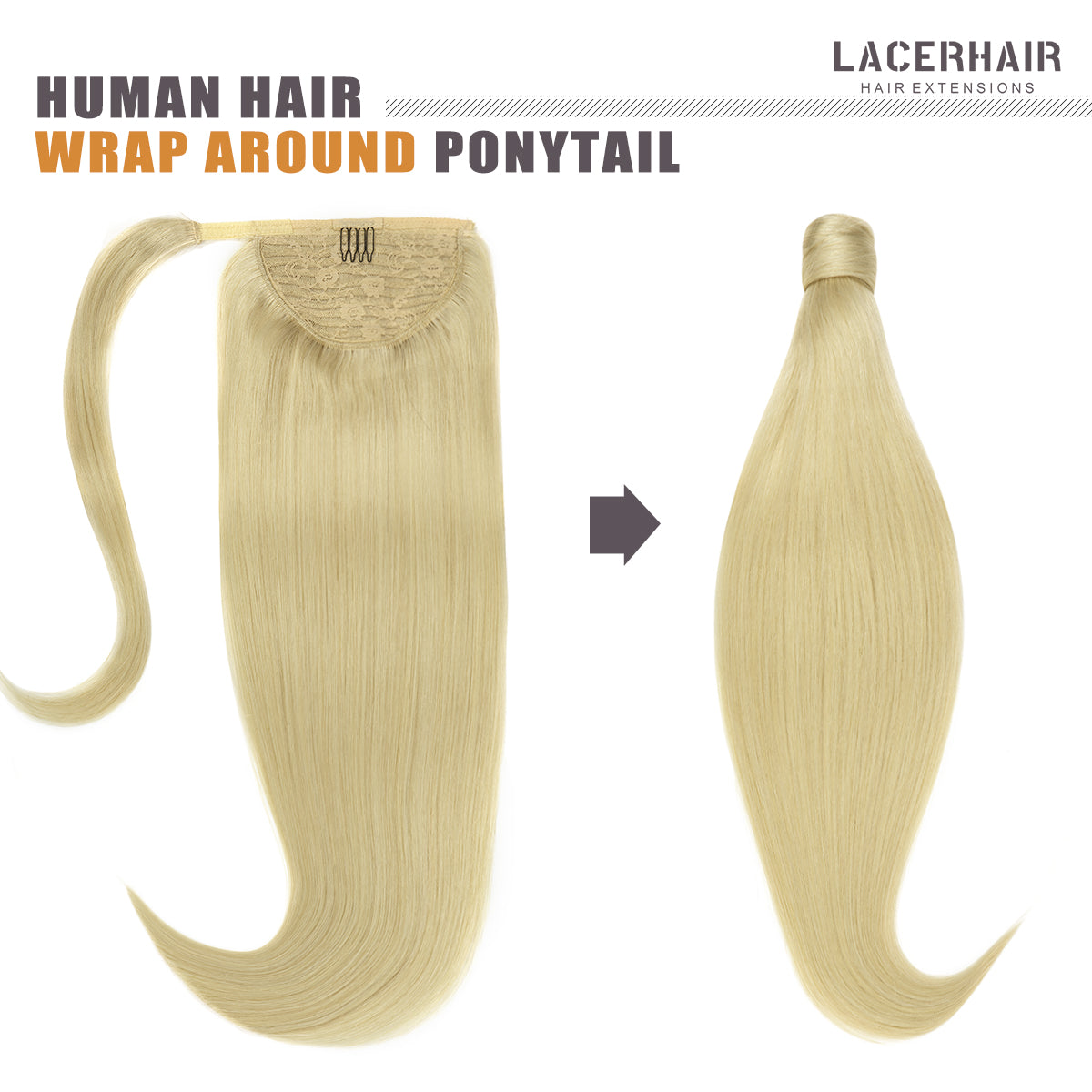 Human Hair Ponytail Wrap Around Ponytail Human Hair Extensions with Invisible Comb blonde clip lacerhairofficial