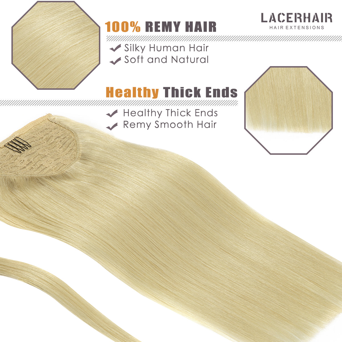 Human Hair Ponytail Wrap Around Ponytail Human Hair Extensions with Invisible Comb blonde clip lacerhairofficial