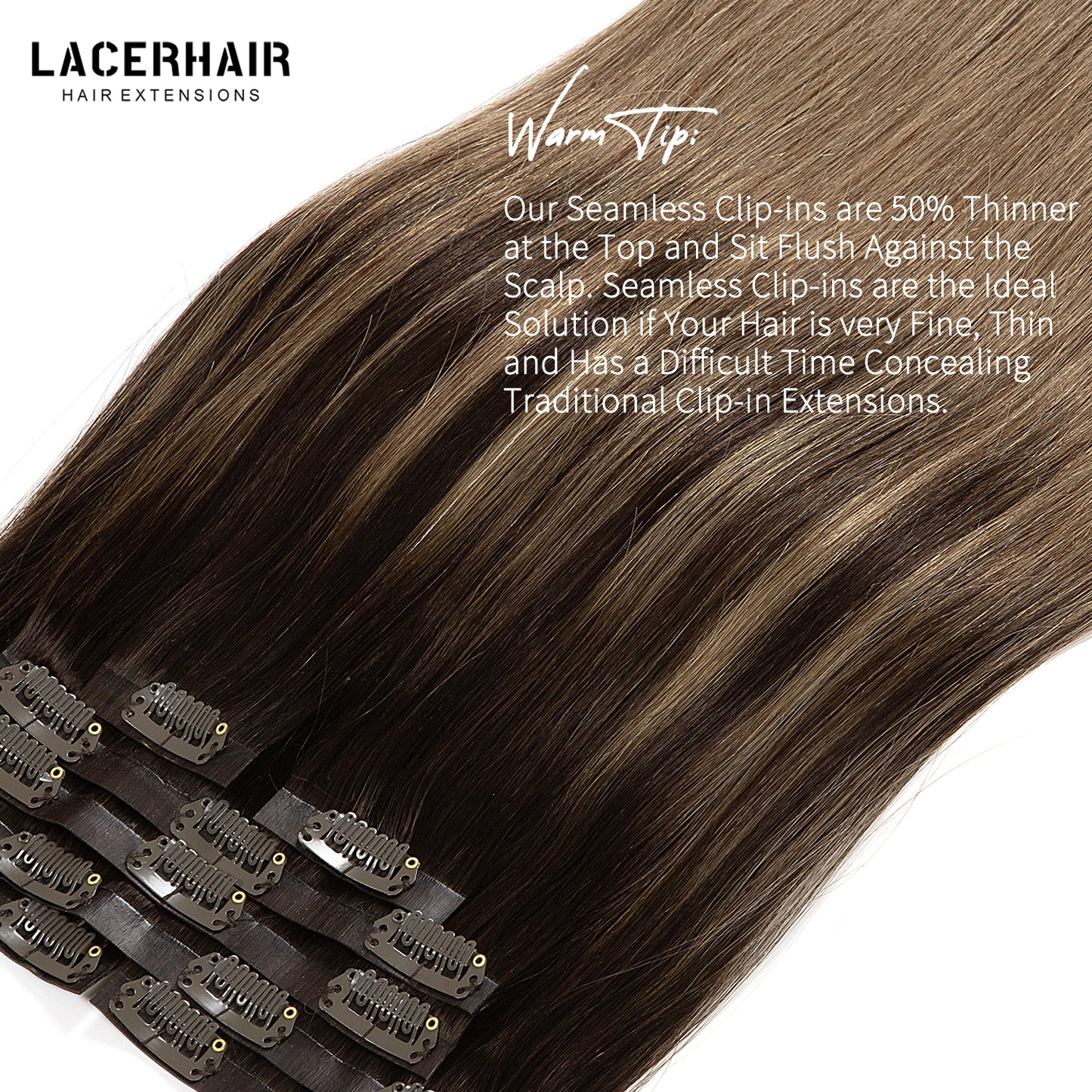 Hair Seamless Clip in Hair Extensions Virgin Human Hair Ultra Thin PU Weft Natural Hair Extensions Clip in Extensions lacerhairofficial