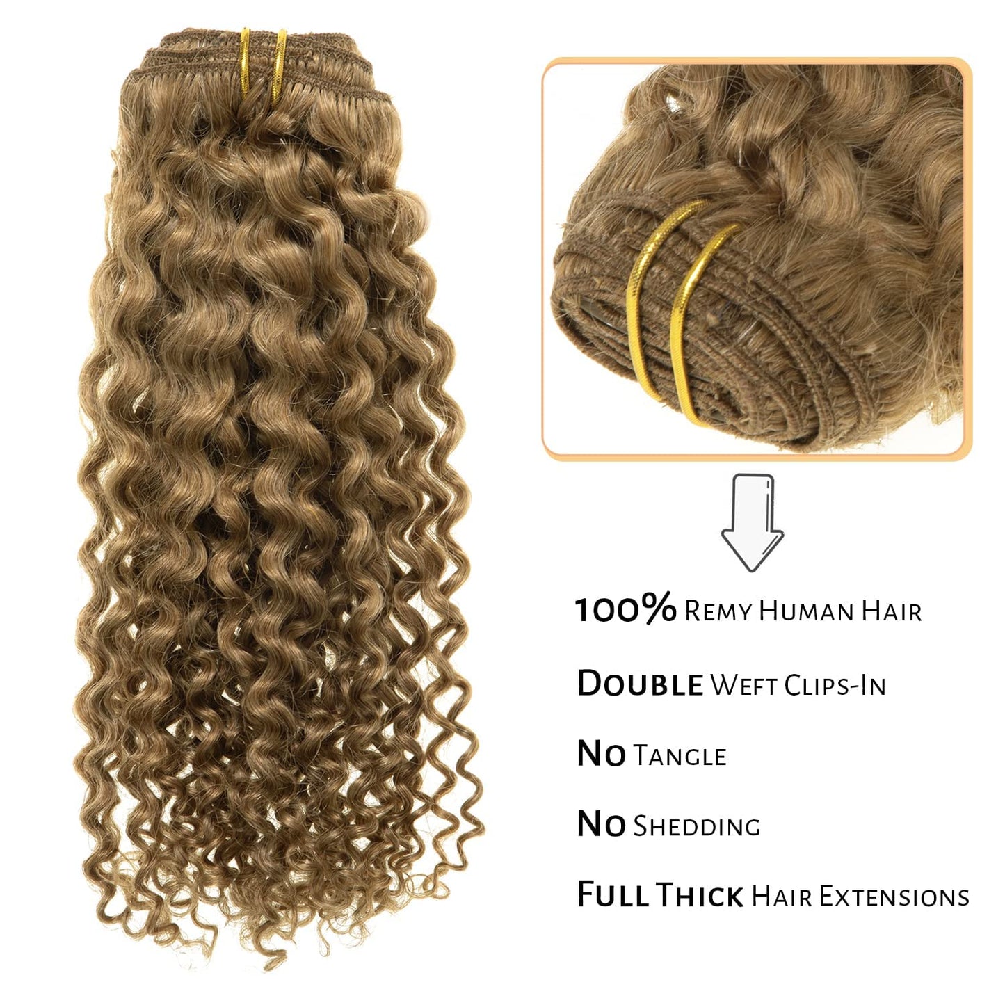 Highlight Blonde Curly Clip in Human Hair Extensions Afro Jerry Curly 3B 3C Real Hair Clip in Extensions For Black Women 16inch Dark Brown Mixed with Strawberry Blonde Color 100% Brazilian African American Hair Extension Clip Ins human hair curl