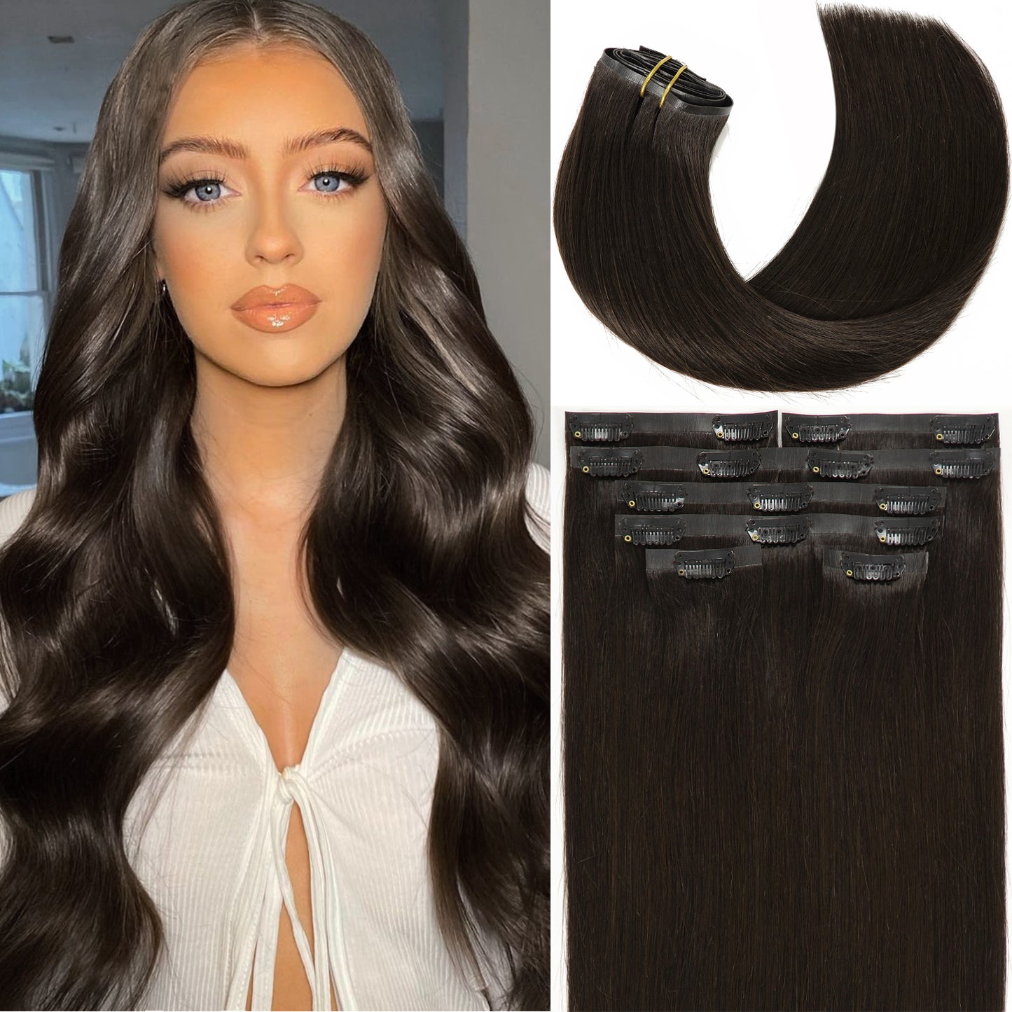 Hair Seamless Clip in Hair Extensions Human Hair Ultra Thin PU Weft Naturons Hair Extensions Clip in Extension lacerhairofficial