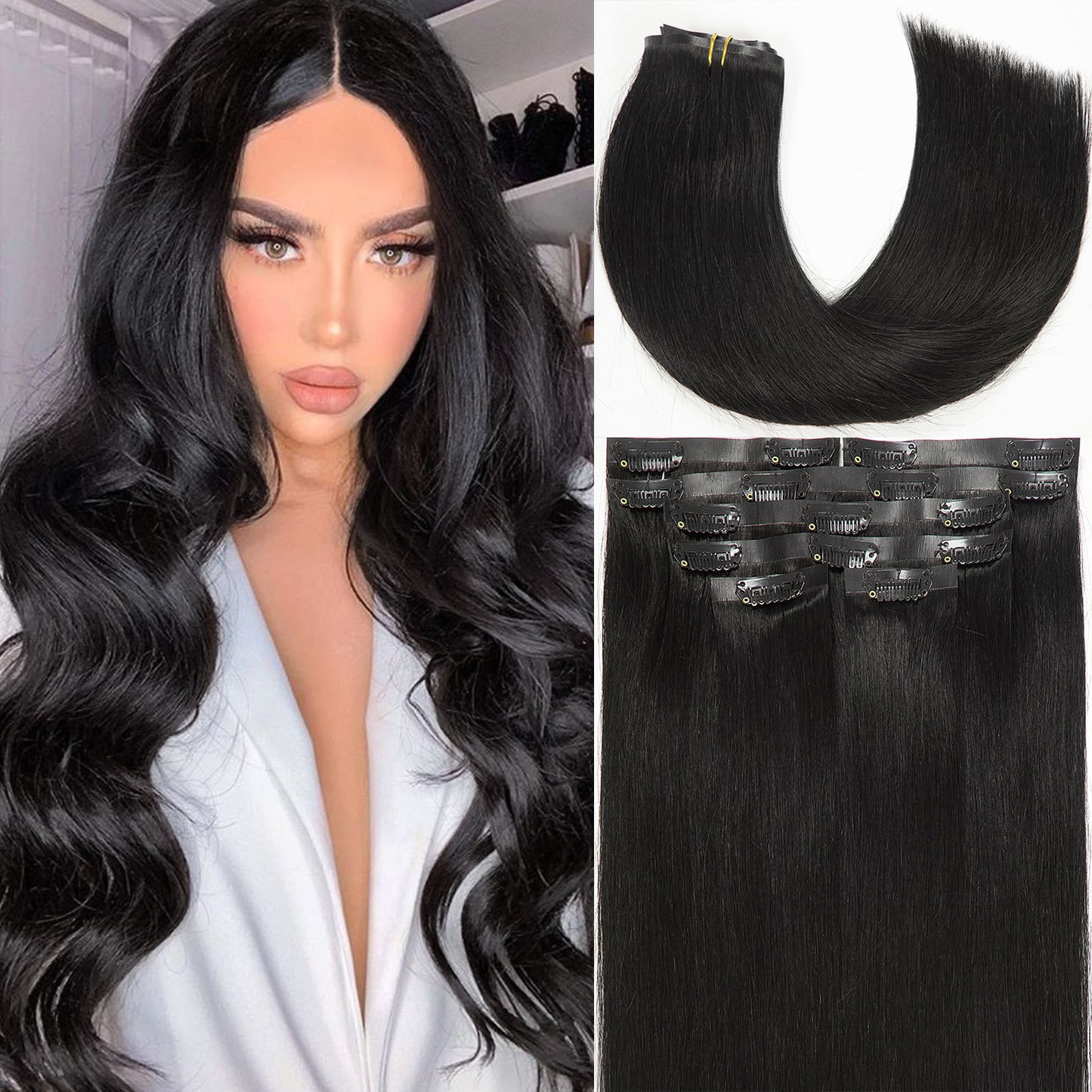 Hair Seamless Clip in Hair Extensions Human Hair Ultra Thin PU Weft Naturons Hair Extensions Clip in Extension lacerhairofficial