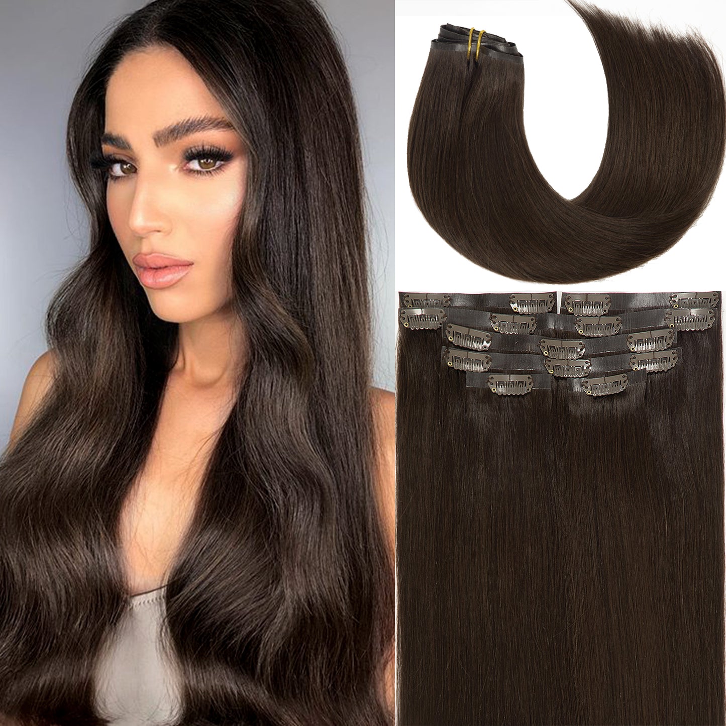 Hair Seamless Clip in Hair Extensions Human Hair Ultra Thin PU Weft Naturons Hair Extensions Clip in Extension lacerhairofficial