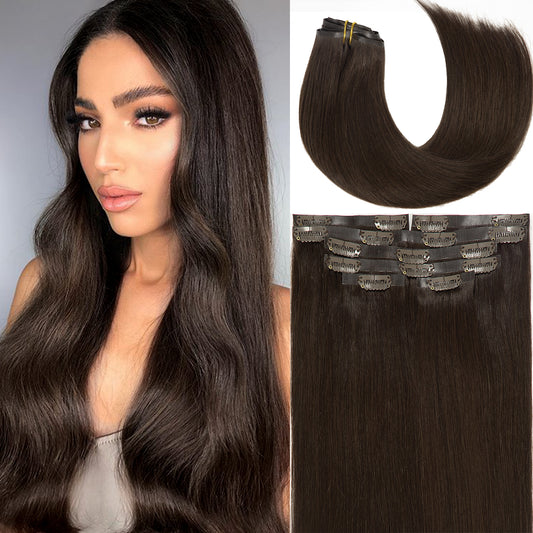 Lacer Hair Seamless Clip in Hair Extensions 9A Grade Virgin Human Hair Ultra Thin PU Weft Natural Hair Extensions Clip in Extensions For Women 7 Pcs 110g Darkest Brown 14-22 Inch