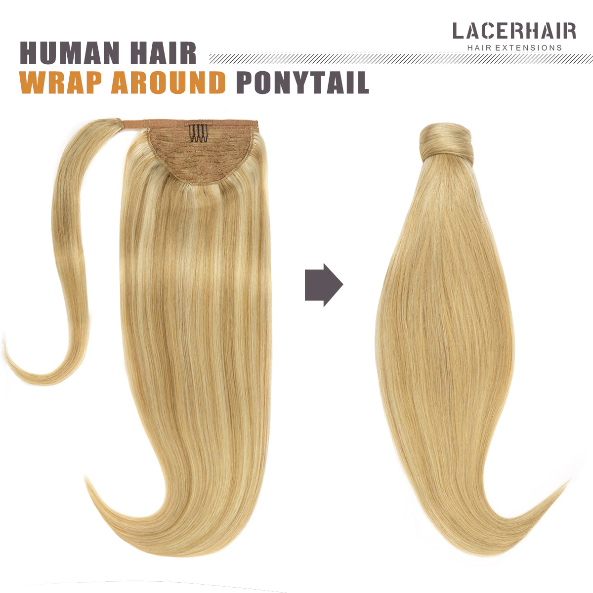 Human Hair Ponytail Highlight Wrap Around Ponytail Human Hair Extensions with Invisible Comb blonde clip lacerhairofficial