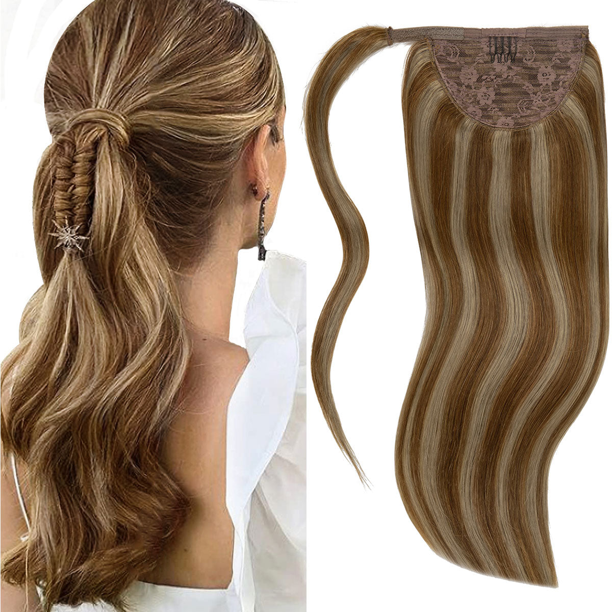 Human Hair Ponytail Highlight Wrap Around Ponytail Human Hair Extensions with Invisible Comb blonde clip lacerhairofficial