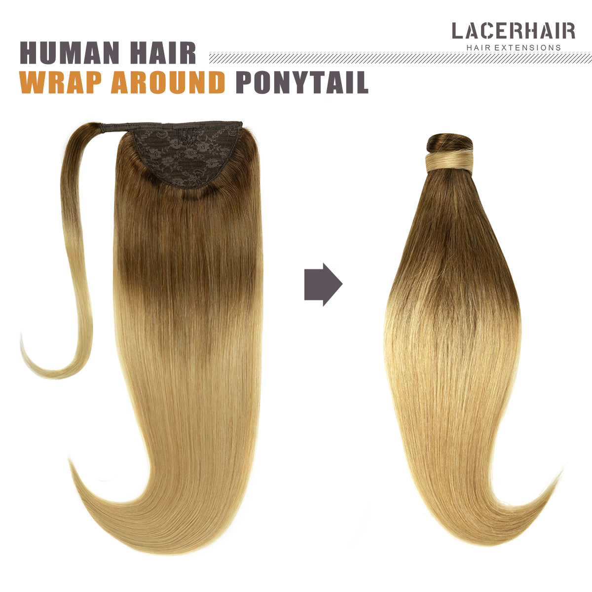 Human Hair Ponytail Wrap Around Ponytail Human Hair Extensions with Invisible Comb blonde clip - lacerhairofficial