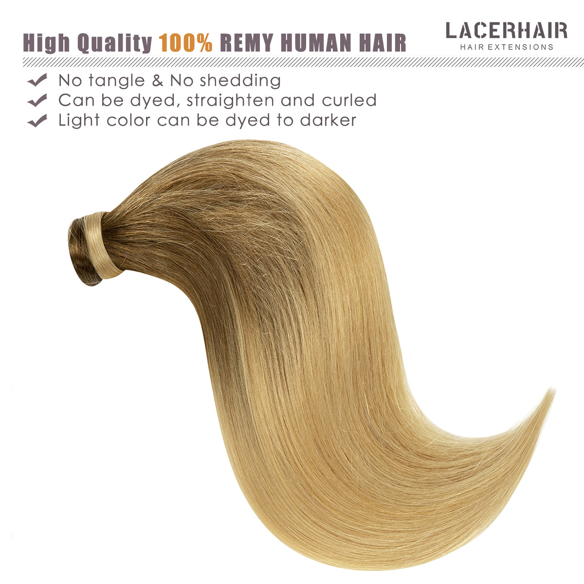 Human Hair Ponytail Wrap Around Ponytail Human Hair Extensions with Invisible Comb blonde clip - lacerhairofficial