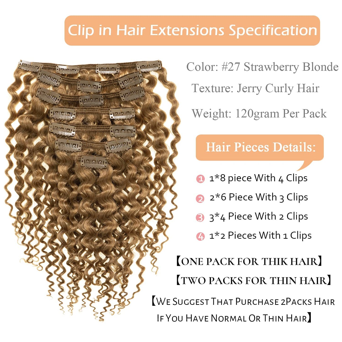 Highlight Blonde Curly Clip in Human Hair Extensions Afro Jerry Curly 3B 3C Real Hair Clip in Extensions For Black Women 16inch Dark Brown Mixed with Strawberry Blonde Color 100% Brazilian African American Hair Extension Clip Ins human hair curl