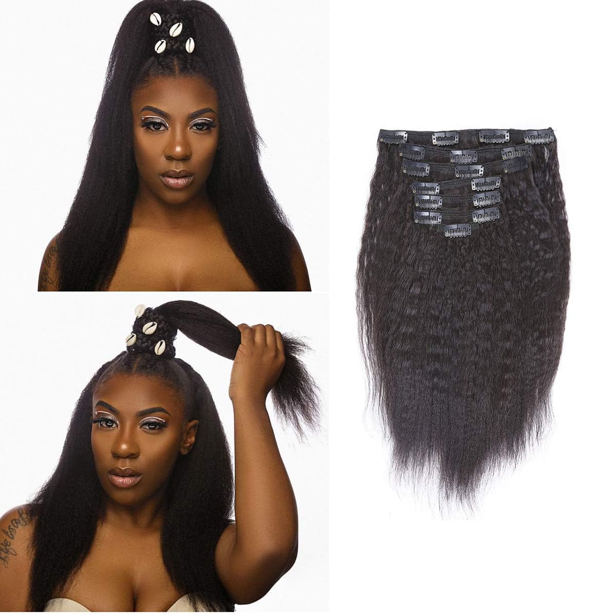 Clip in Human Hair Extensions Afro Jerry Curly 3B 3C Real Hair Clip in Extensions For Black Women Natural Black Color 100% Brazilian African American Hair Extensions (20 inch, Jerry Curly #P4/27) human hair curl