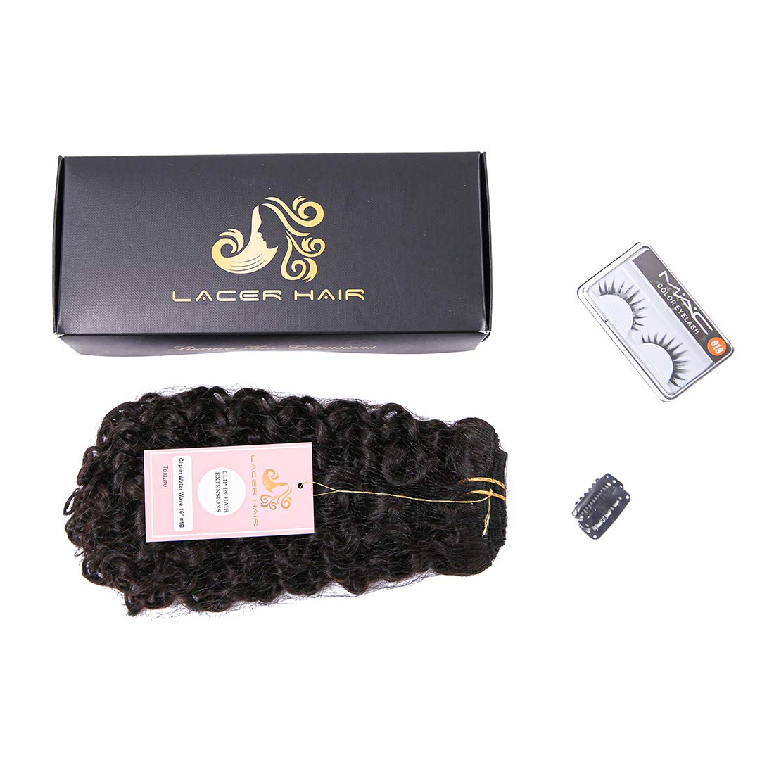 #1B Water Wave Big Curly Clip in Remy Human Hair Extensions 3A 3B Natural Color For Black Women