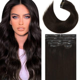 Seamless PU Skin Weft Clip in Hair Extension Natural Black #1B - lacerhair