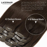 Seamless PU Skin Weft Clip in Hair Extension #2 Darkest Brown