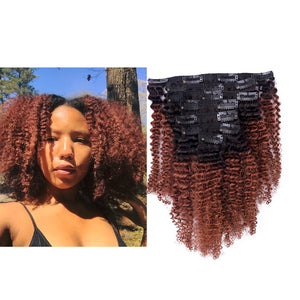 Clip in Human Hair Extensions 4B 4C Afro Kinky Curly Natural Hair Quality Color T#1B/33 AC