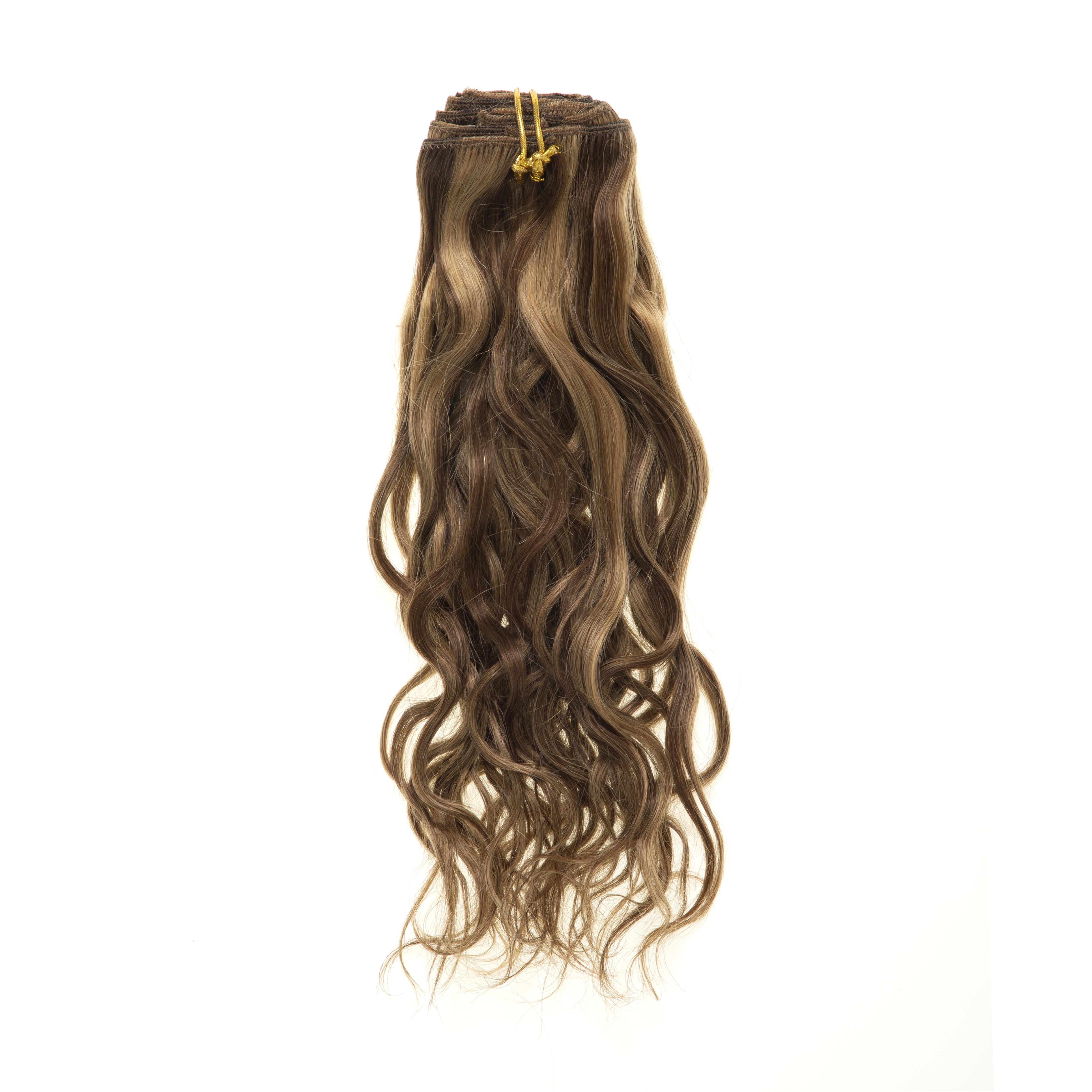 Clip in Hair Extensions Piano Blonde Highlight Dark Brown #P4/27