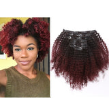 Burgundy Wine Red Full Head  4A 4B T#1B/99J Clip in Hair Extensions Kinky Curly
