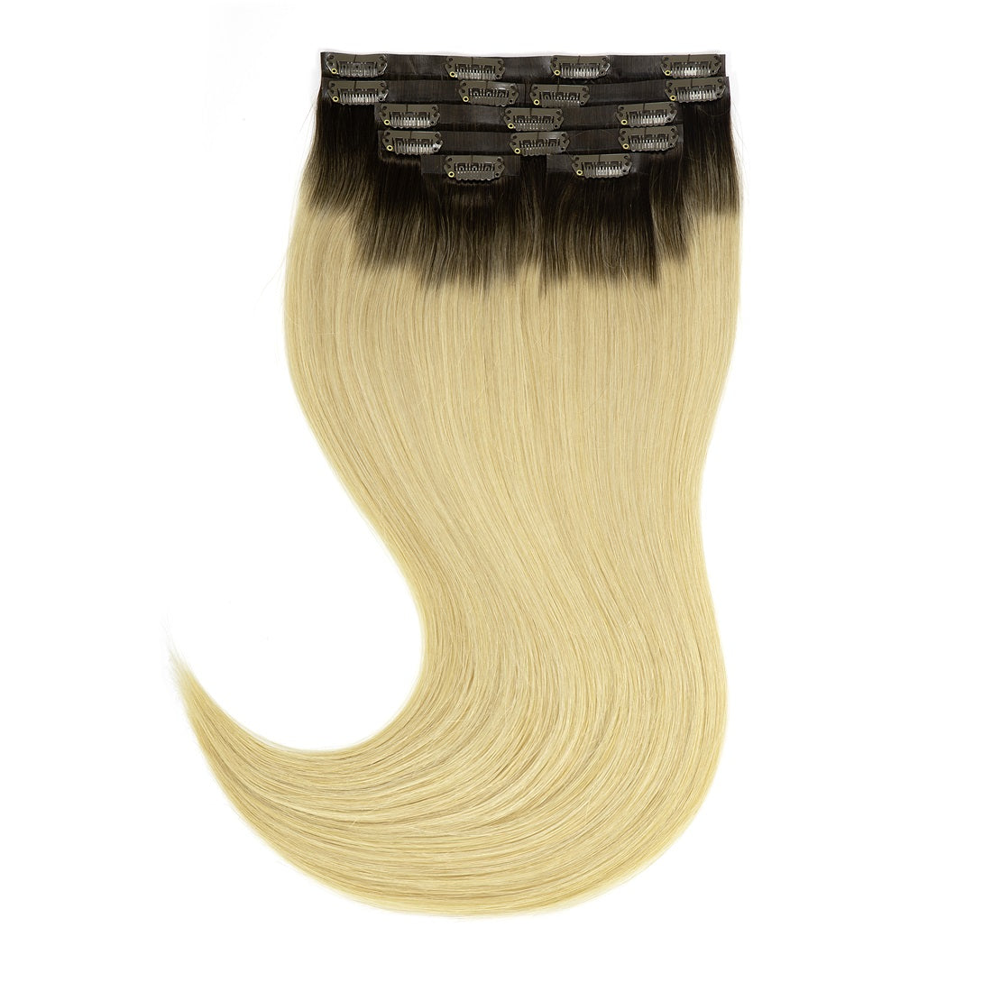 Seamless PU Clip in R#2/60A Platinum Blonde with Darkest Brown Roots