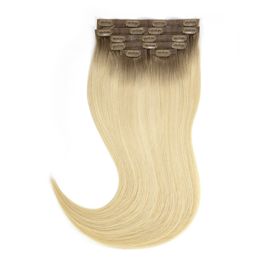 Seamless PU Clip in R#20/60A Platinum Blonde Hair with Ash Brown Roots