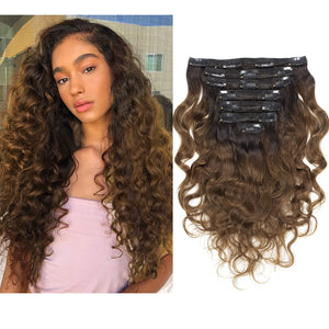 Curly Clip in Extensions T#1B/4 Natural Black Fading into Chocolate Brown